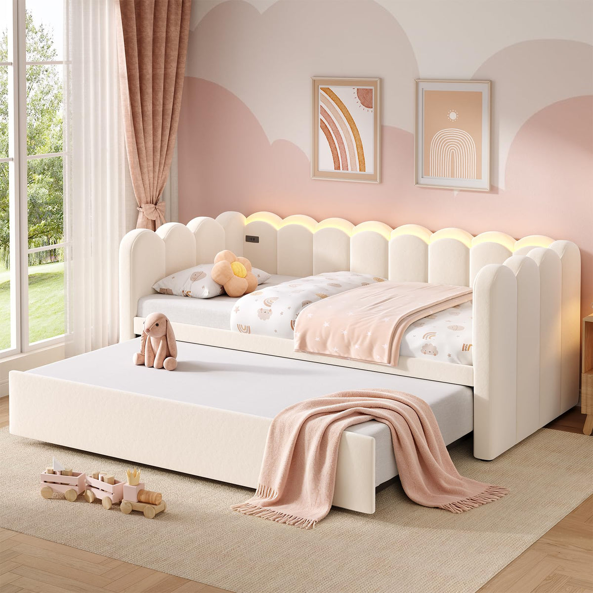 Twin Velvet Daybed with Pop-Up Trundle