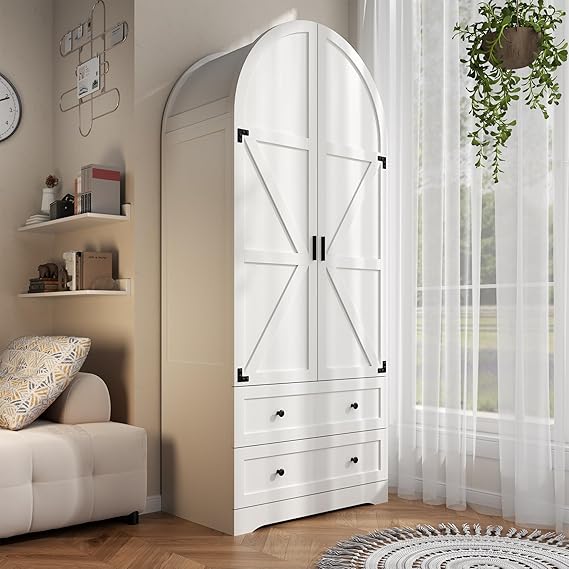 Armoire Wardrobe Closet with Drawers & Hanging Rod