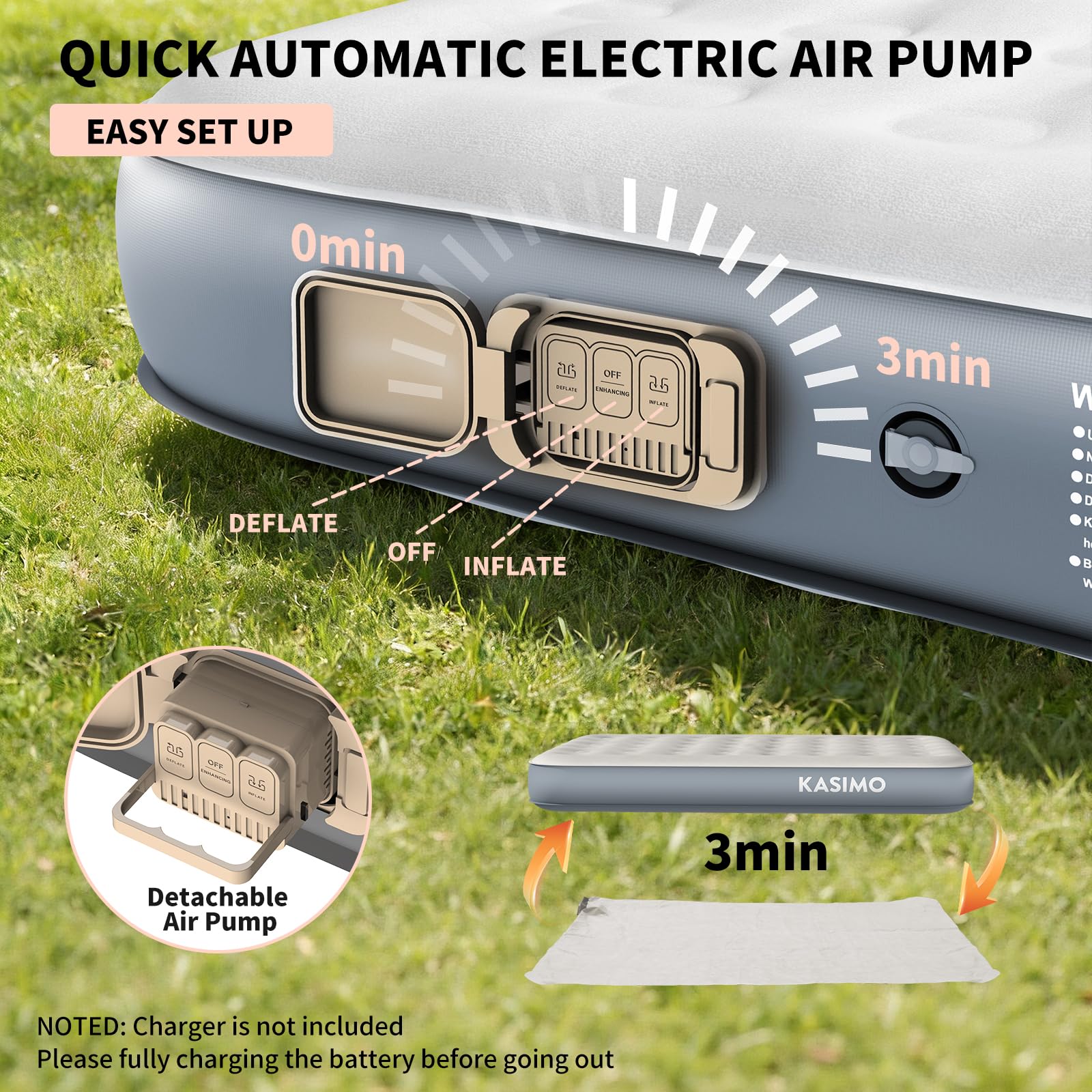 Queen Air Mattress with Built-In Battery Pump