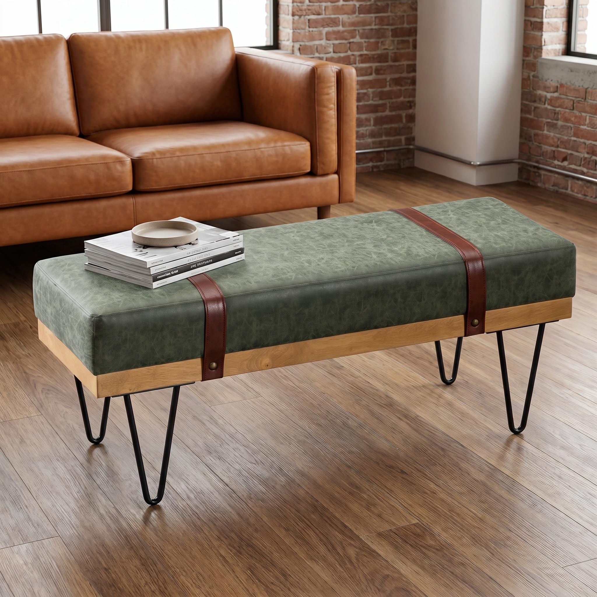 PU Leather Ottoman Bench with Metal Legs