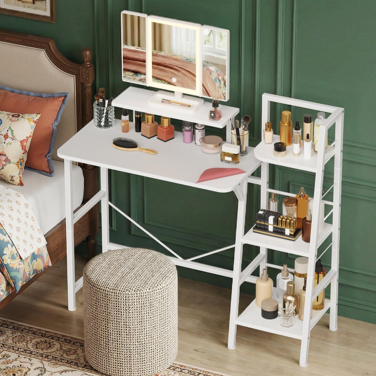 HIGDBFE Makeup Vanity Desk 33.5''W with Mirror and Lights, White