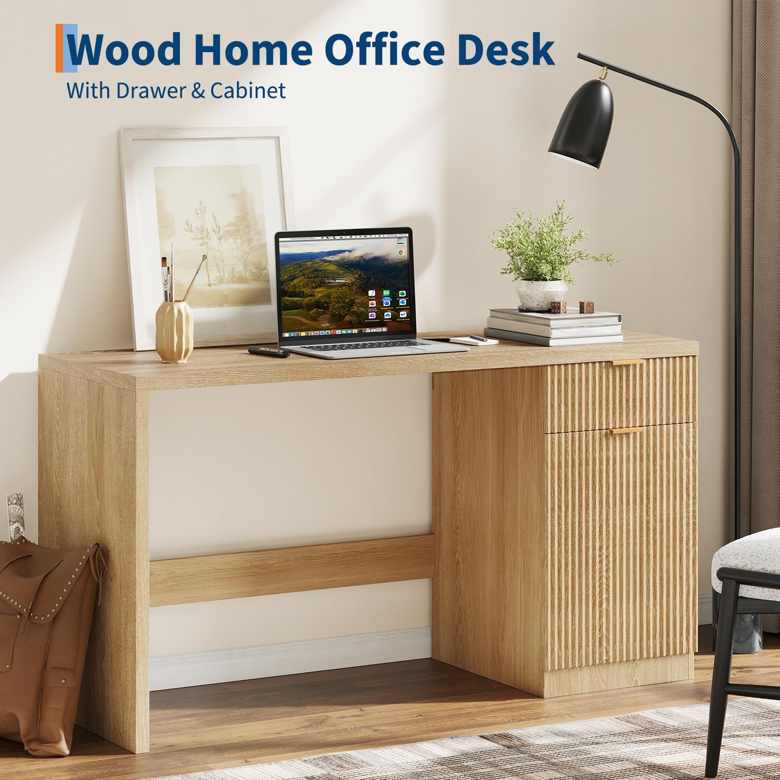 60" Fluted Executive Desk with Storage Cabinet