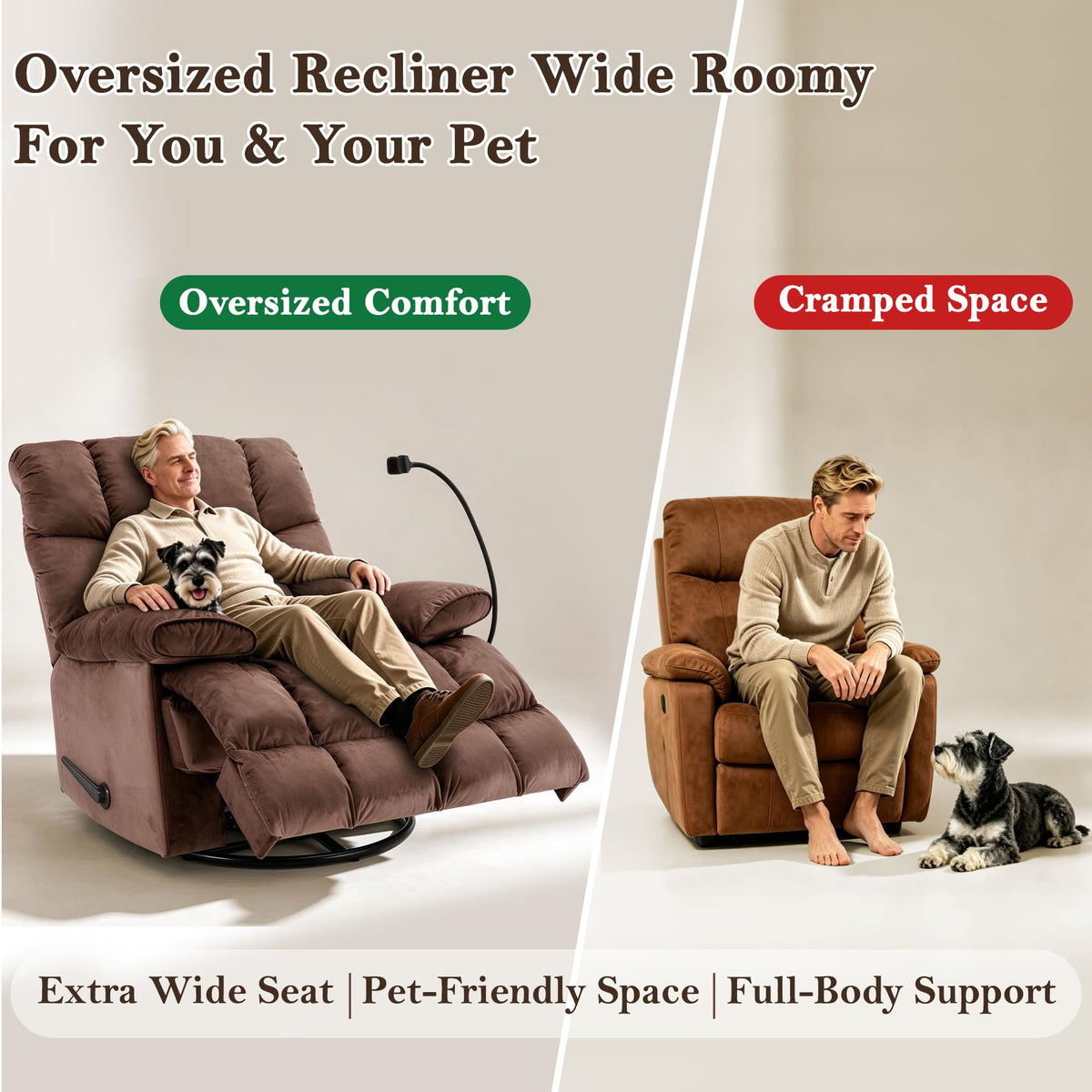 Euthymia Oversized Recliner Chairs 360° Swivel Rocking Big Mans Recliners