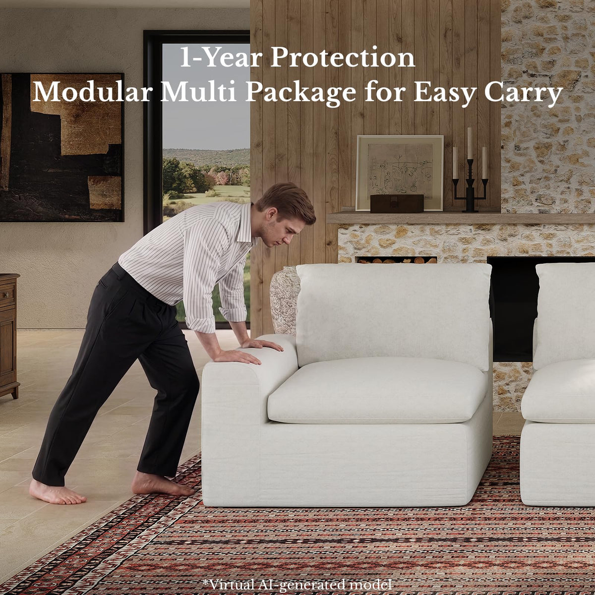 Maywish Cloud Couch, 104" L Shaped Boneless Modular Sectional Sofa, White