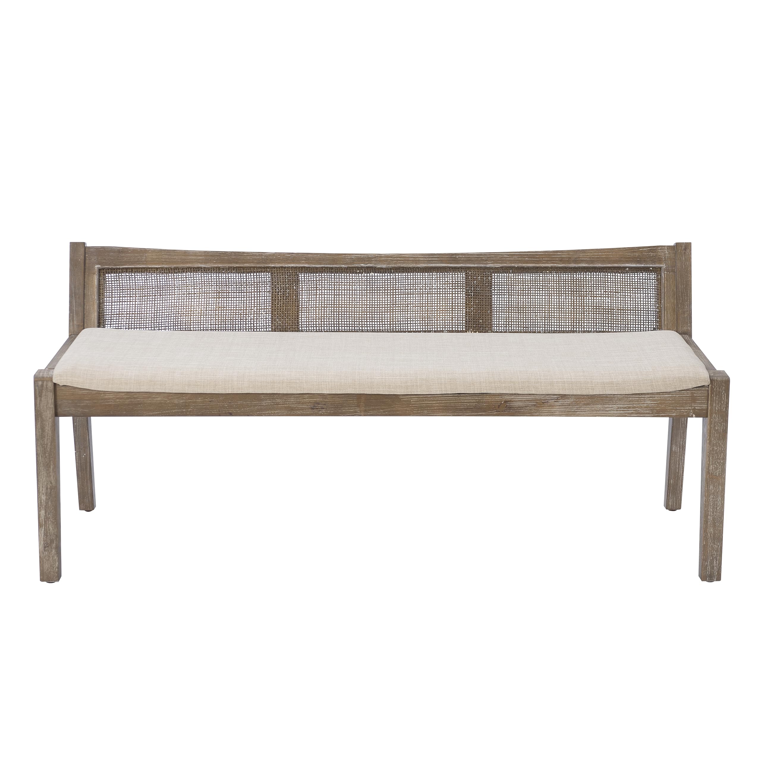 Kasi Brown Low Back Cane Bench with Beige Upholstered Seat by Powell
