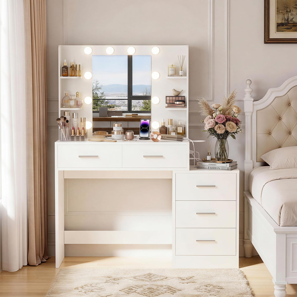 Lighted Makeup Vanity with Charging Station
