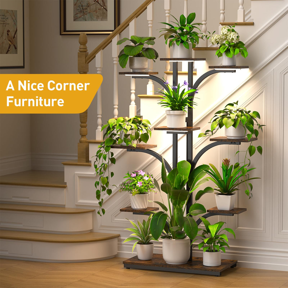 Plant Stand Indoor with Grow Light,9 Tiered 64" Tall Corner Plant Shelf
