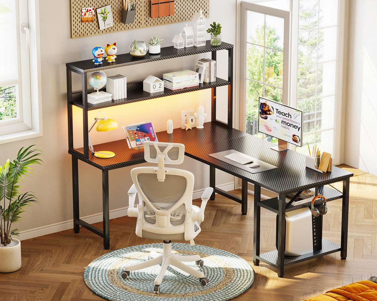 ODK 53 Inch L Shaped Gaming Desk with Hutch & Headphone Hook