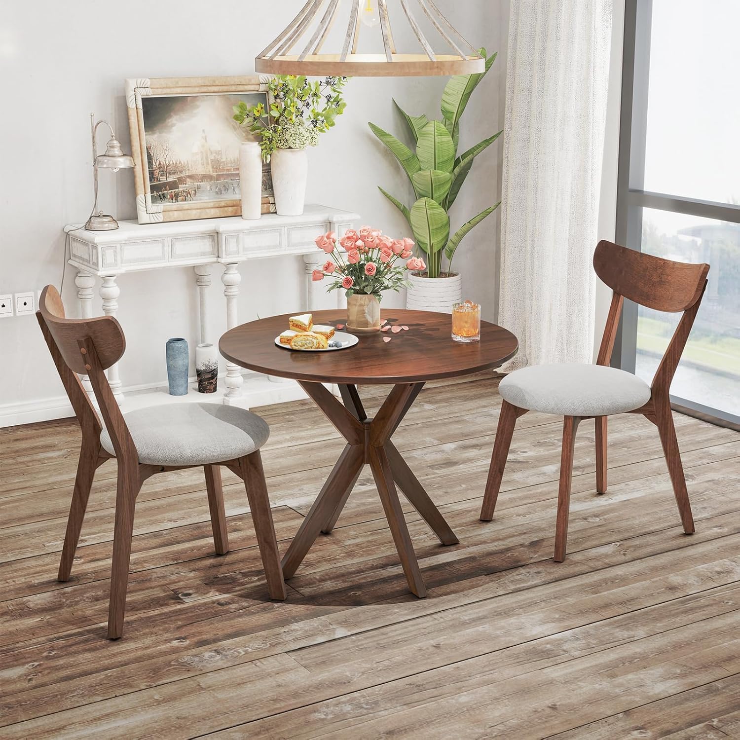 Round Dining Table Set for 2, Mid-Century Modern, 3-Piece Kitchen Bistro Set