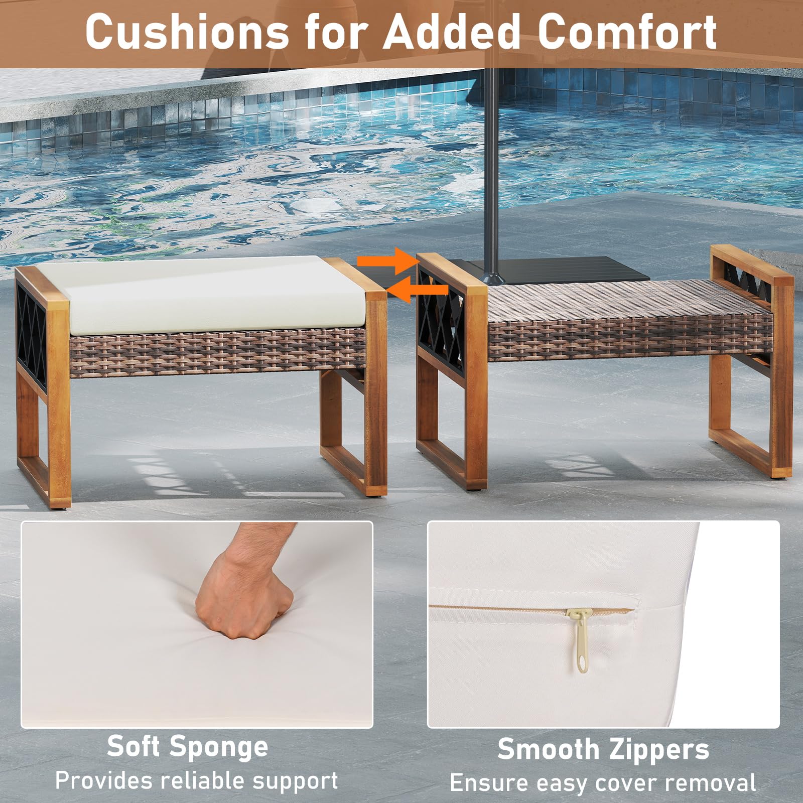 Wicker Outdoor Ottomans Set of 2