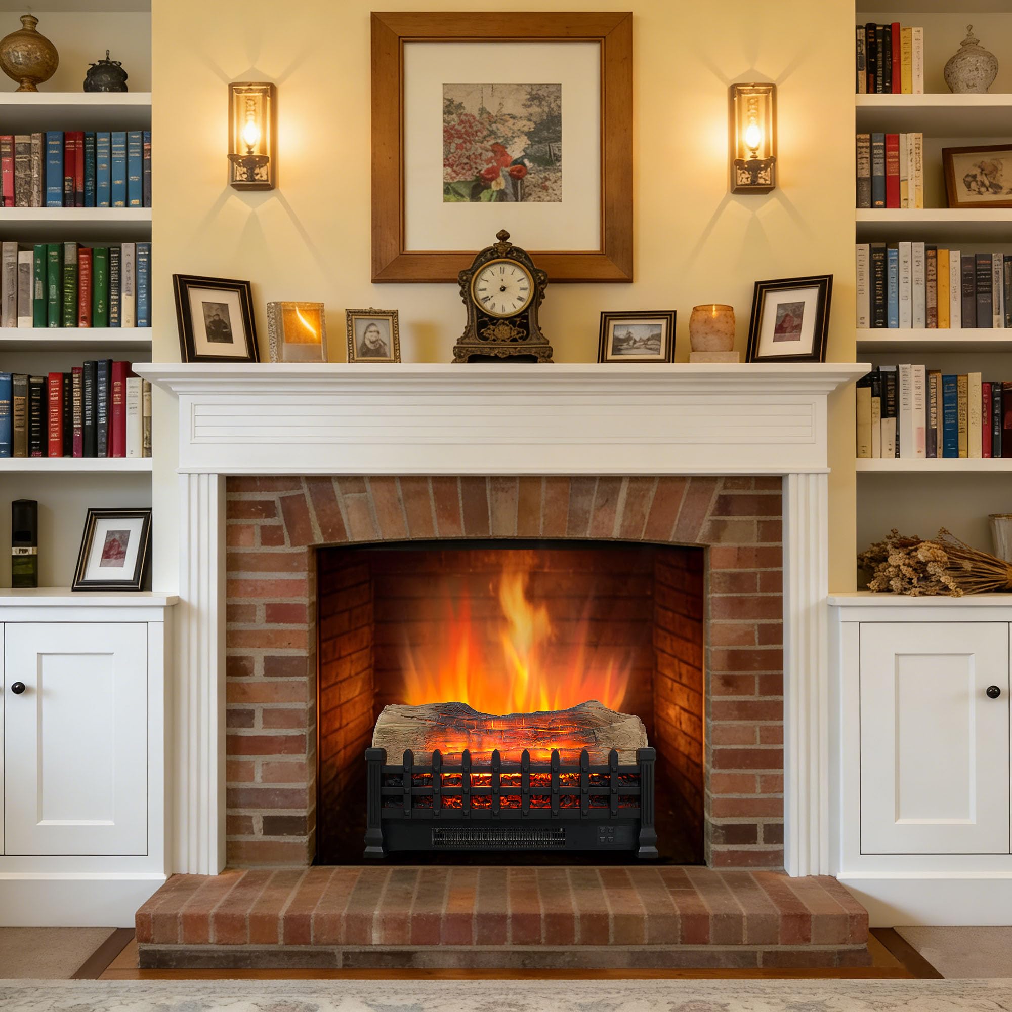 Innoflame 21" Electric Fireplace Log Set, Fireplace Insert with Realistic Flame, Adjustable Flame Brightness, Thermostat, 9H Timer, Remote Control, Overheating Protection, 1400W