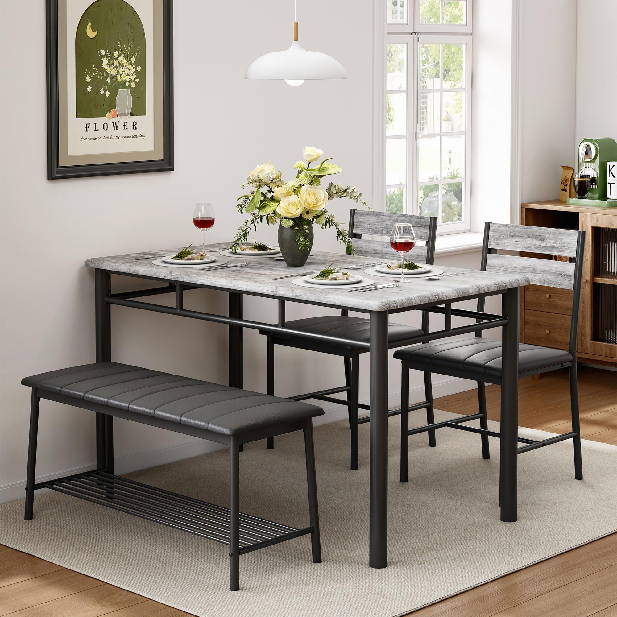 Industrial Modern Dining Table Set for 4