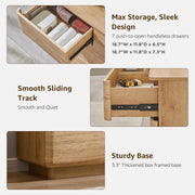 ACCOHOHO Modern 7 Drawer Dresser for Bedroom, 52" Wide Handleless Chest of Drawers, Large Push-to-Open Wood Storage, Dresser TV Stand for Bedroom, Living Room, Hallway, Curved Profile, Natural Oak