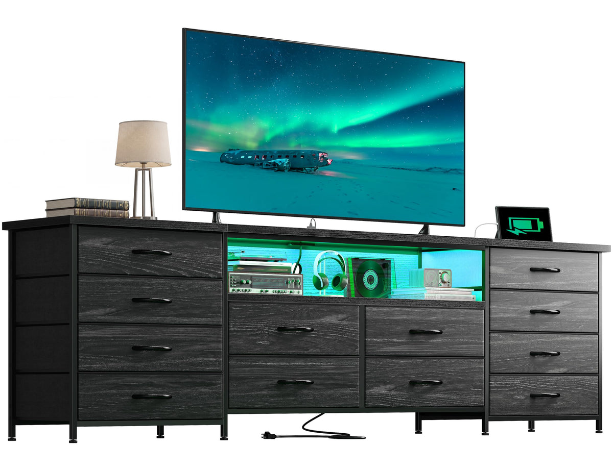 Romorgniz 63" W Dresser for Bedroom with 12 Drawers,LED,Power Outlets
