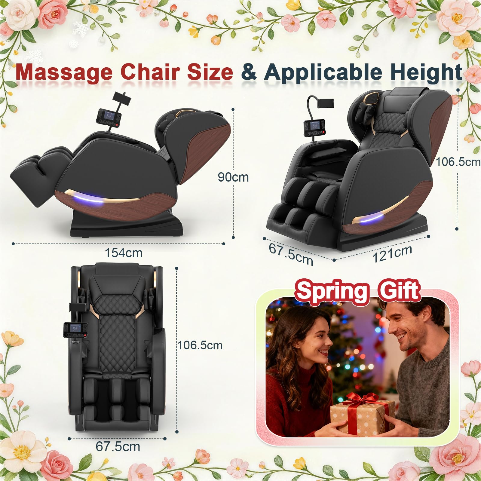 2026 Massage Chair, Massage Chairs Full Body and Recliner with 10 Fixed Points, Zero Gravity, Wood Grain Leather, Foot Massage, Airbags, Lumbar Heating, Bluetooth and Control Screen (Leather Black)