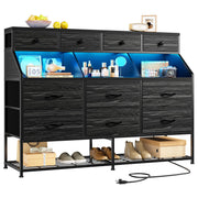 10-Drawer Dresser with Shoe Rack, LED Lights & Charging Station