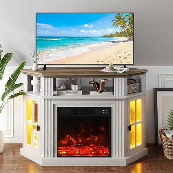 Corner Fireplace TV Stand with Storage Cabinets