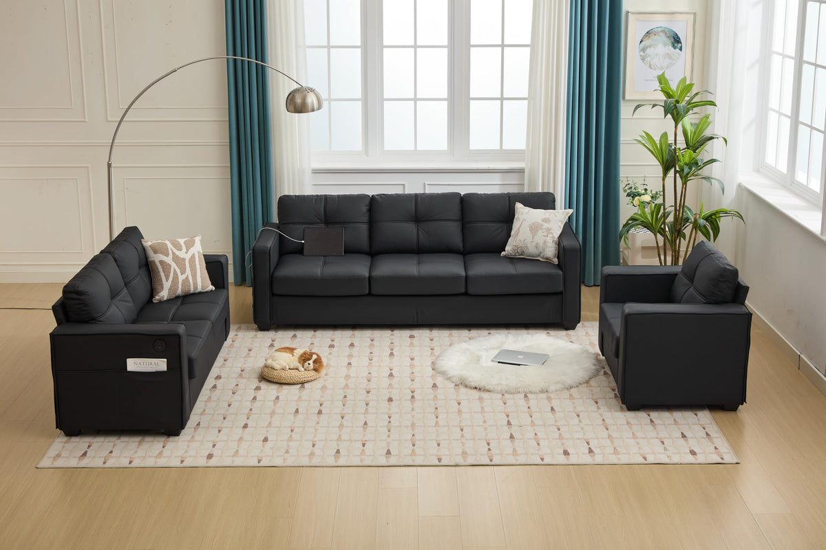 Faux Leather Sofa Set