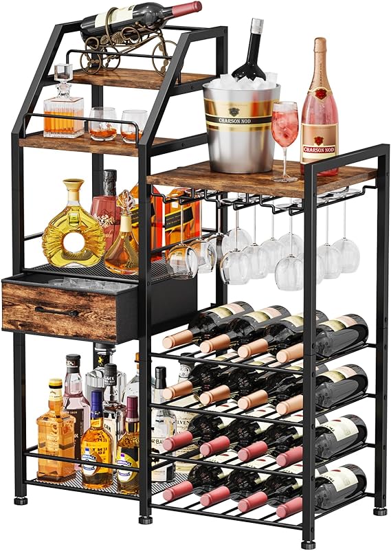 Multi-Tier Wine Rack with Fabric Drawer