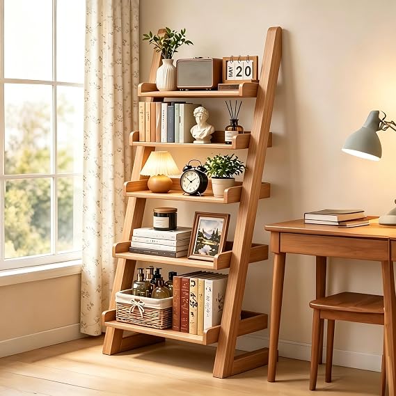 5-Tier Pine Ladder Bookshelf