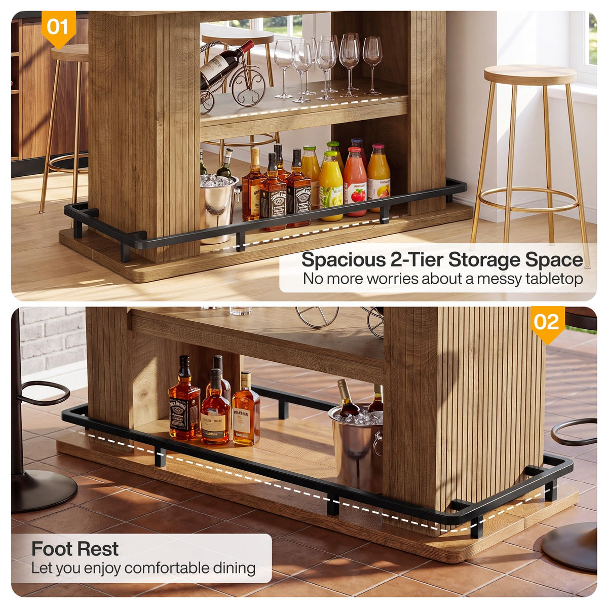 Counter Height Bar Table with Shelves