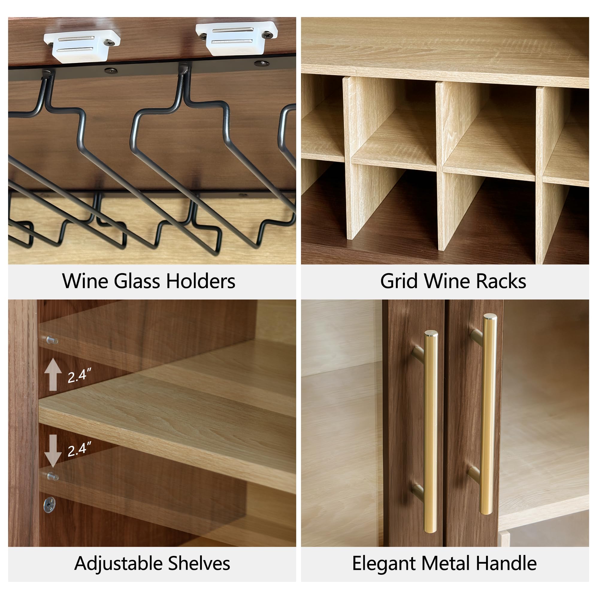 Mid-Century Modern Wine Bar Cabinet with Glass Doors