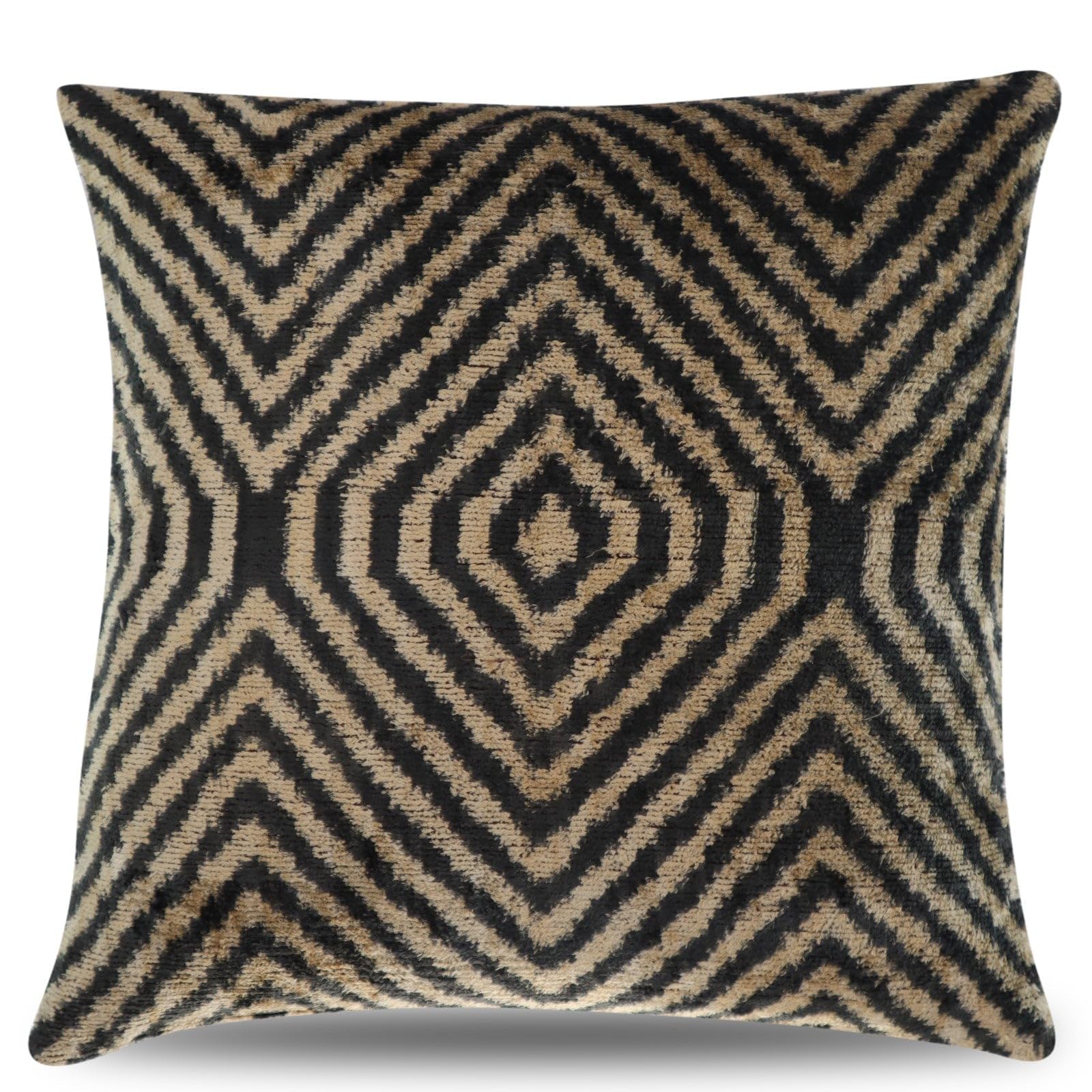 CANVELLO Handmade Black Ivory Chevron Velvet Throw Pillow – 16x16 Inch, Luxury Down Feather Filled Cushion for Modern & Bohemian Décor – Soft & Elegant Decorative Accent Pillow