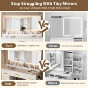 Garvee Vanity Desk with Large Mirror and Lights, 45.9 in Makeup Vanity Desk, 3 Lighting Modes Adjustable Brightness, Vanity Table with Power Outlet & 8 Drawers, for Powder Room and Bedroom