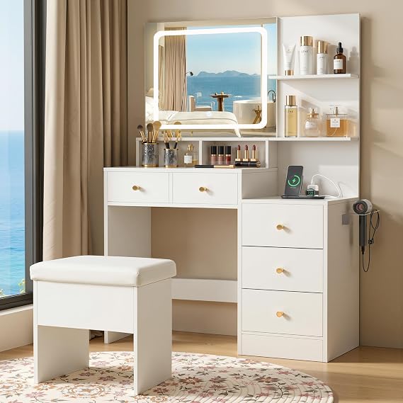 Vanity Desk with Lighted Mirror & Drawers