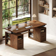 OffiGo Fluted 55 Inch Electric Standing Desk with 2 Storage Cabinet, Walnut