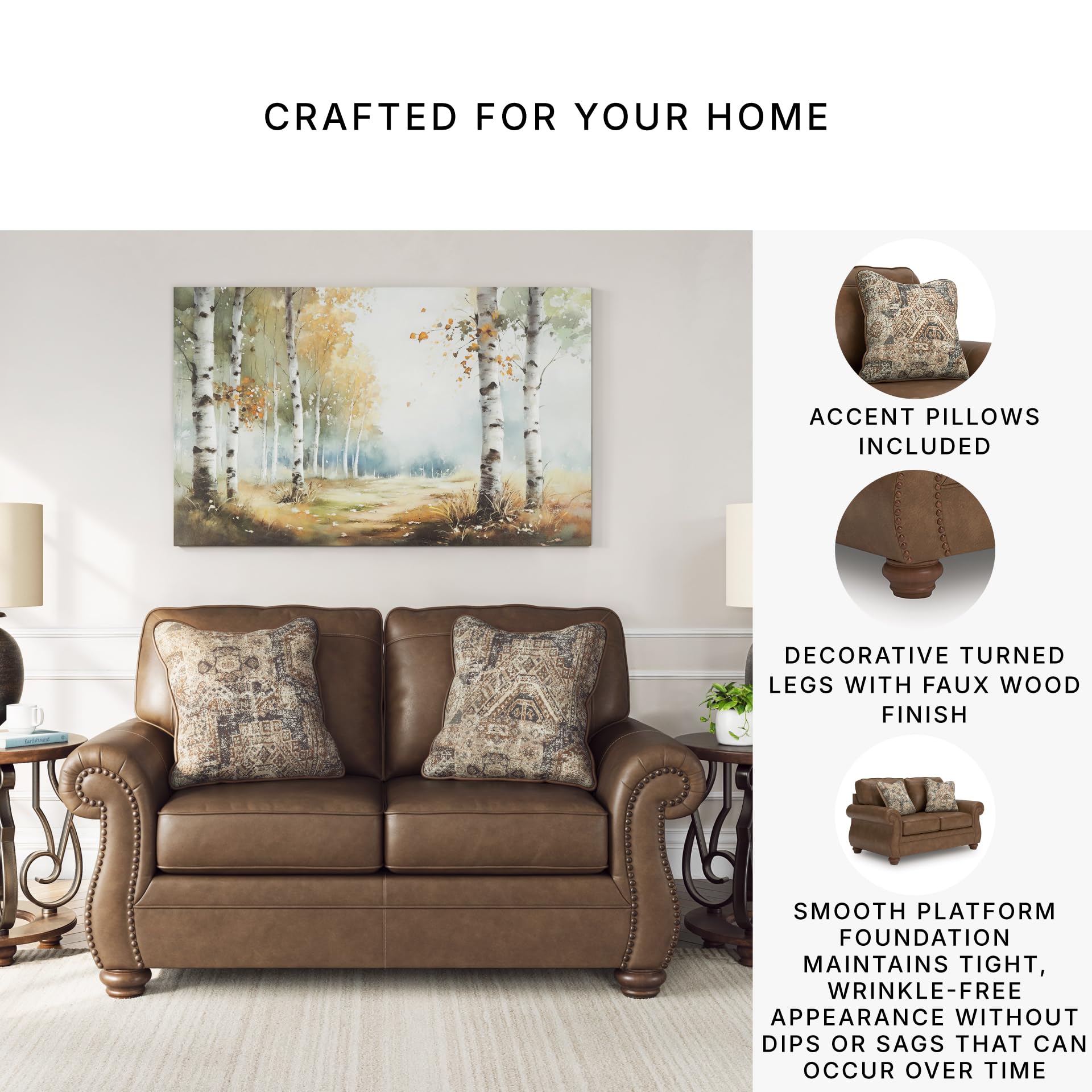 Faux Leather Loveseat with Nailhead Trim