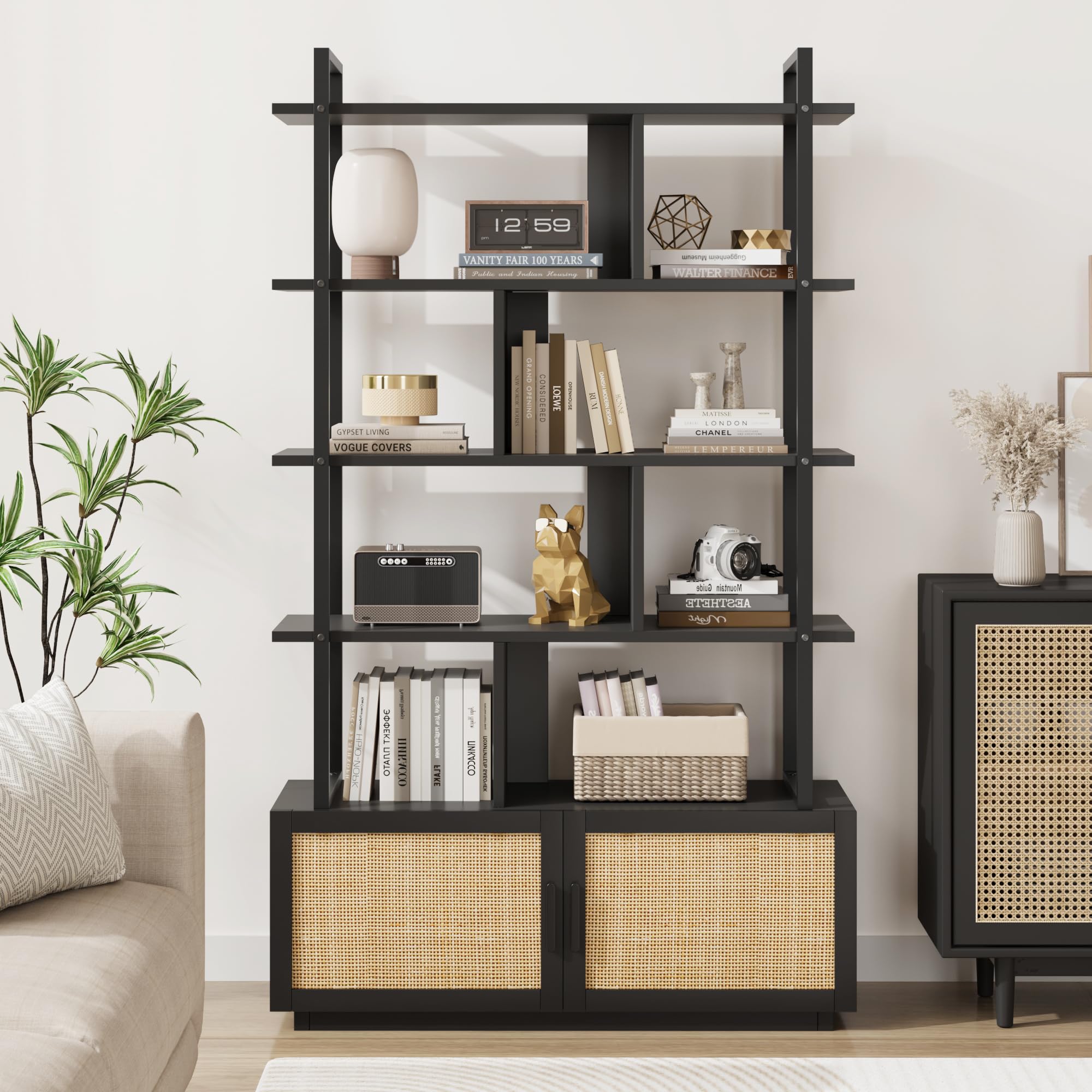 5-Tier Industrial Bookshelf with Metal Frame, 71" Tall