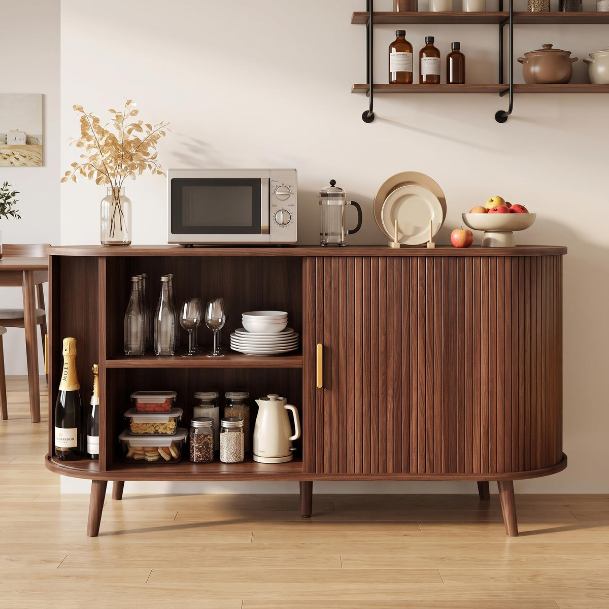 DreamDashio 55" Fluted Sideboard Buffet Cabinet with Storage & Sliding Door