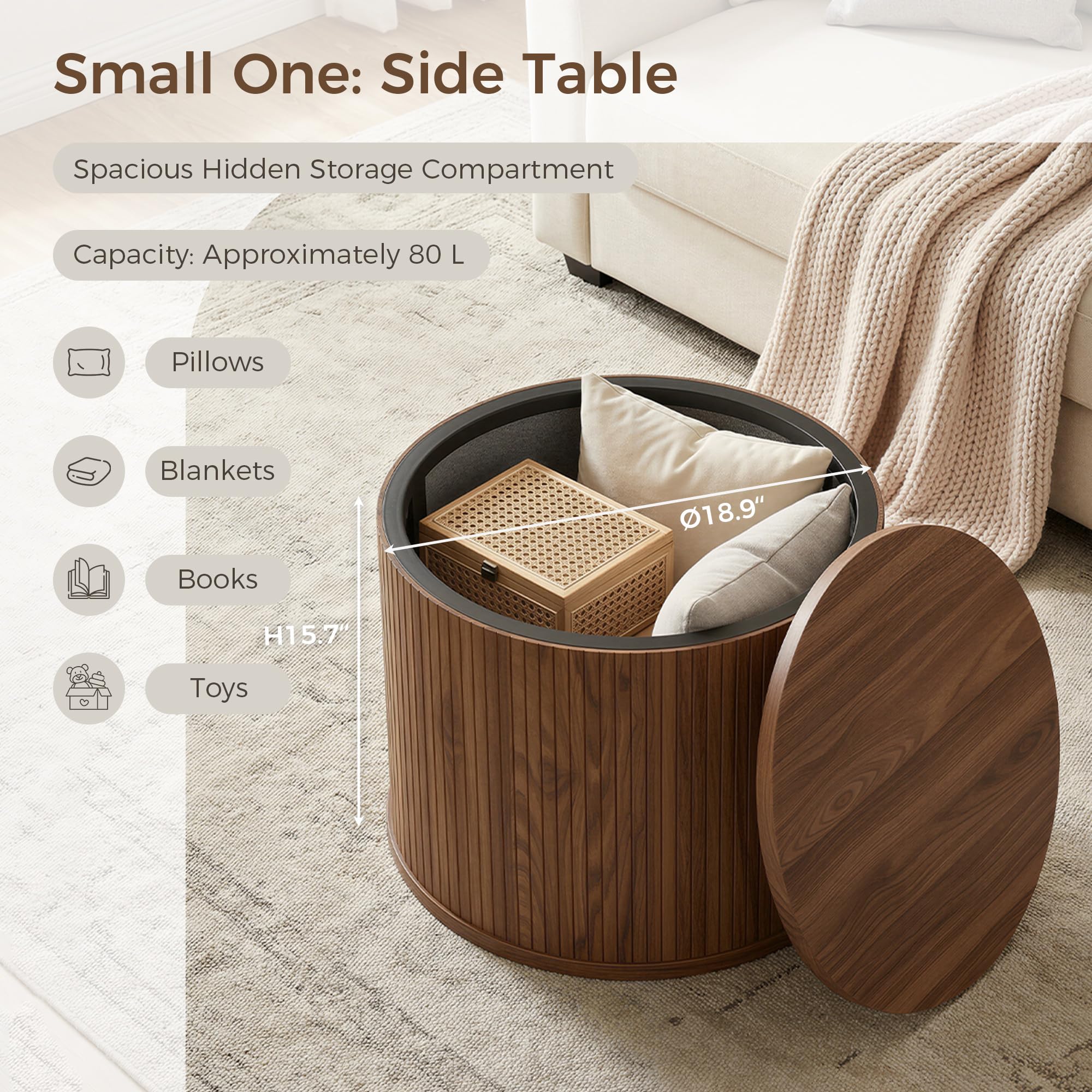 Round Coffee Table Set of 2 with Sliding Door & Hollow Storage