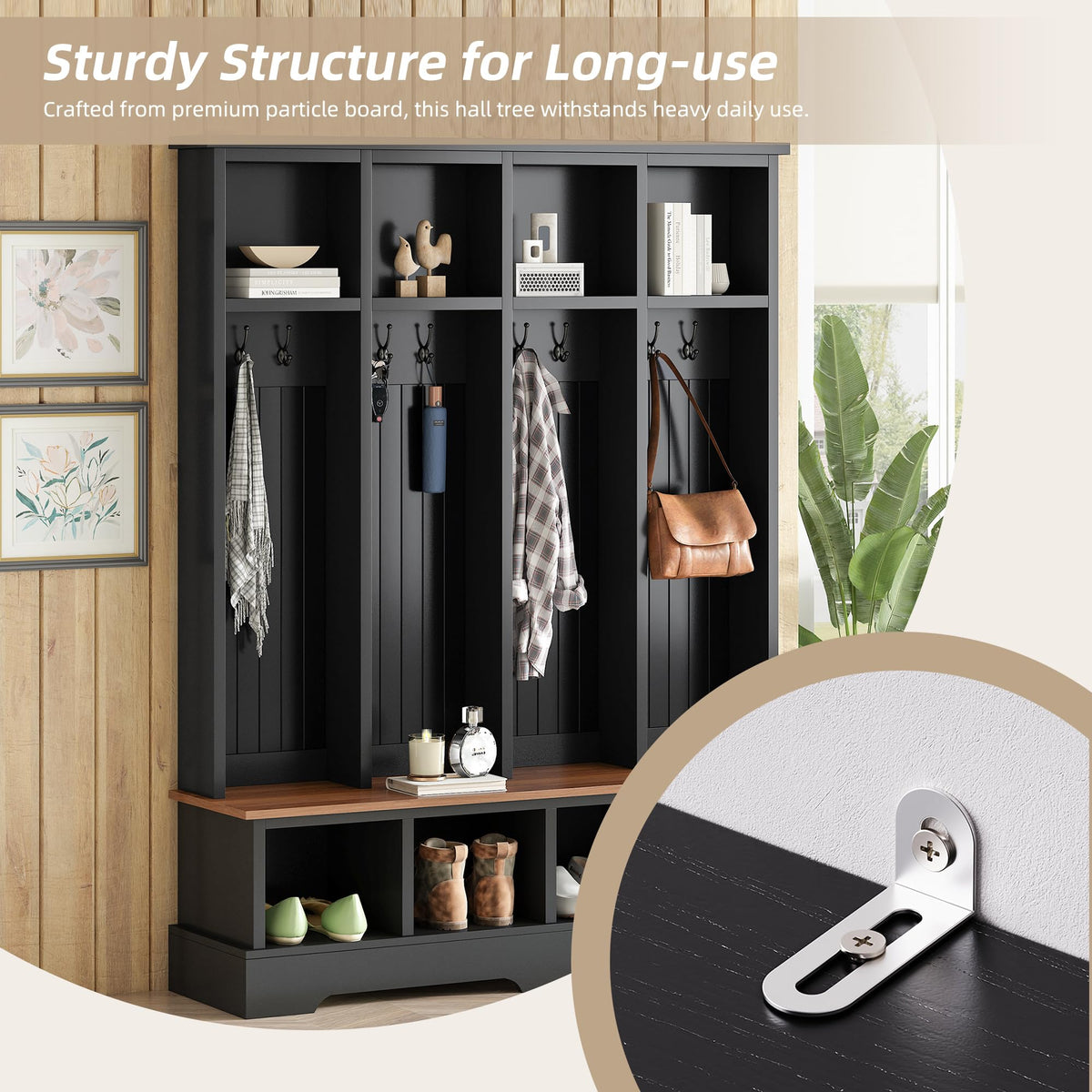 Farmhouse Hall Tree with Storage Bench