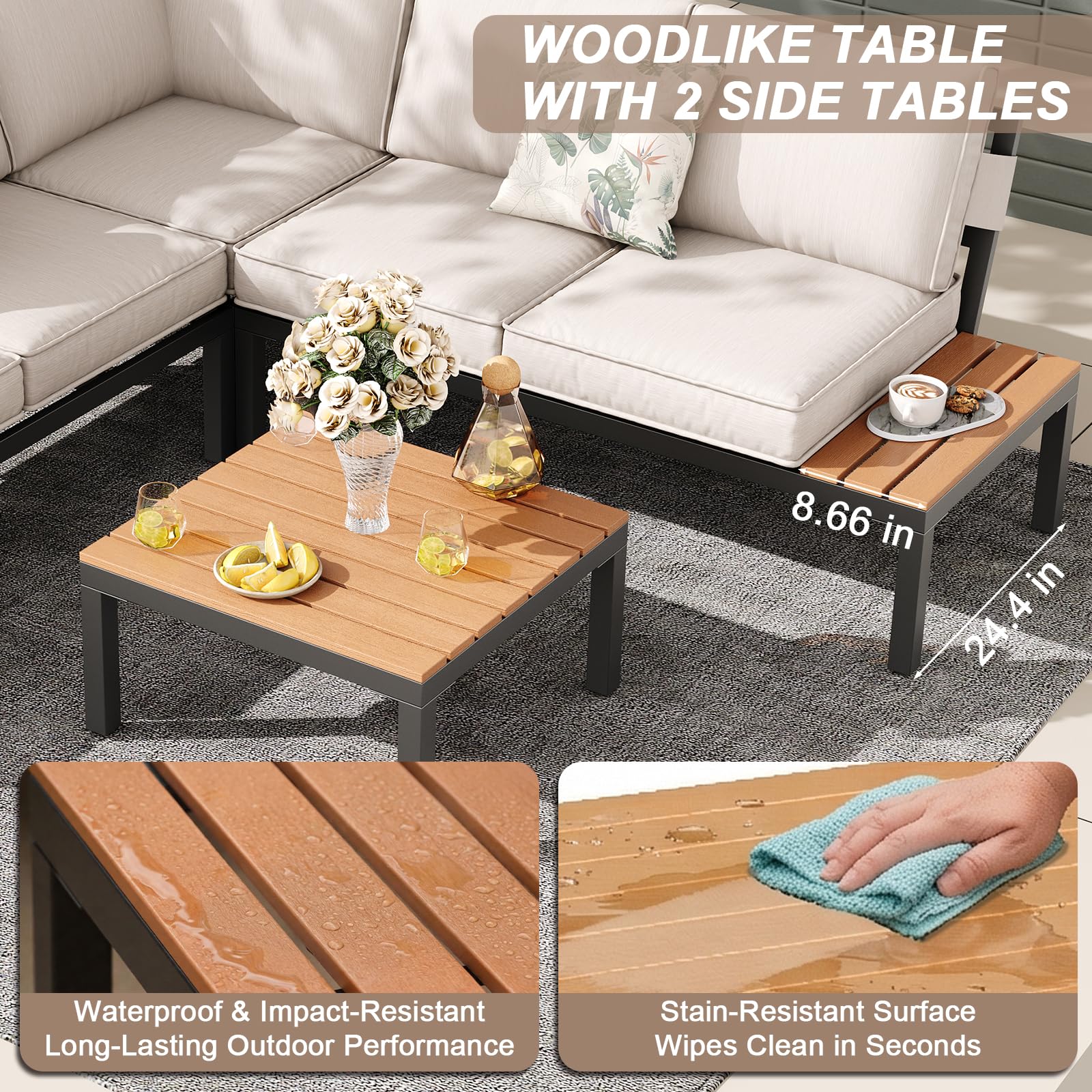 4-Piece L-Shaped Patio Sectional Sofa Set