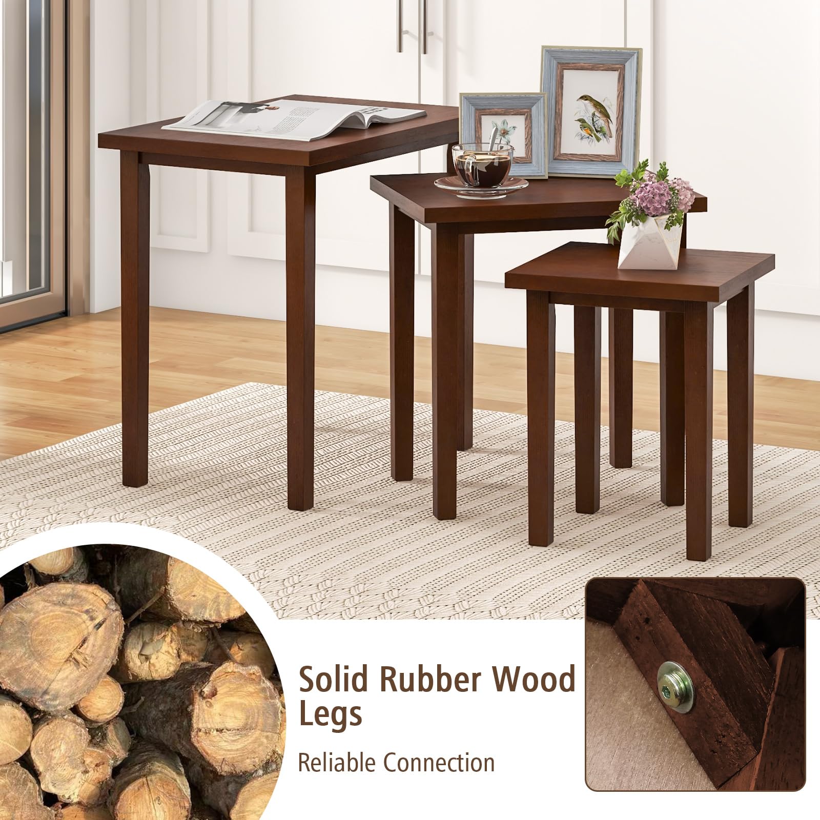 Nesting Tables Set of 3 – Farmhouse Stacking Side Tables