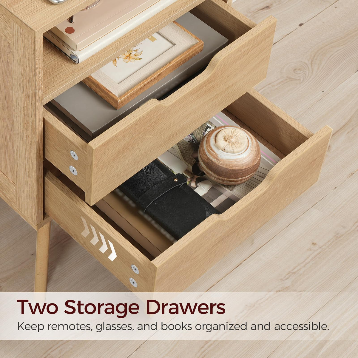 MAHANCRIS Nightstand with Charging Station and 2 Drawers, Bedside Table