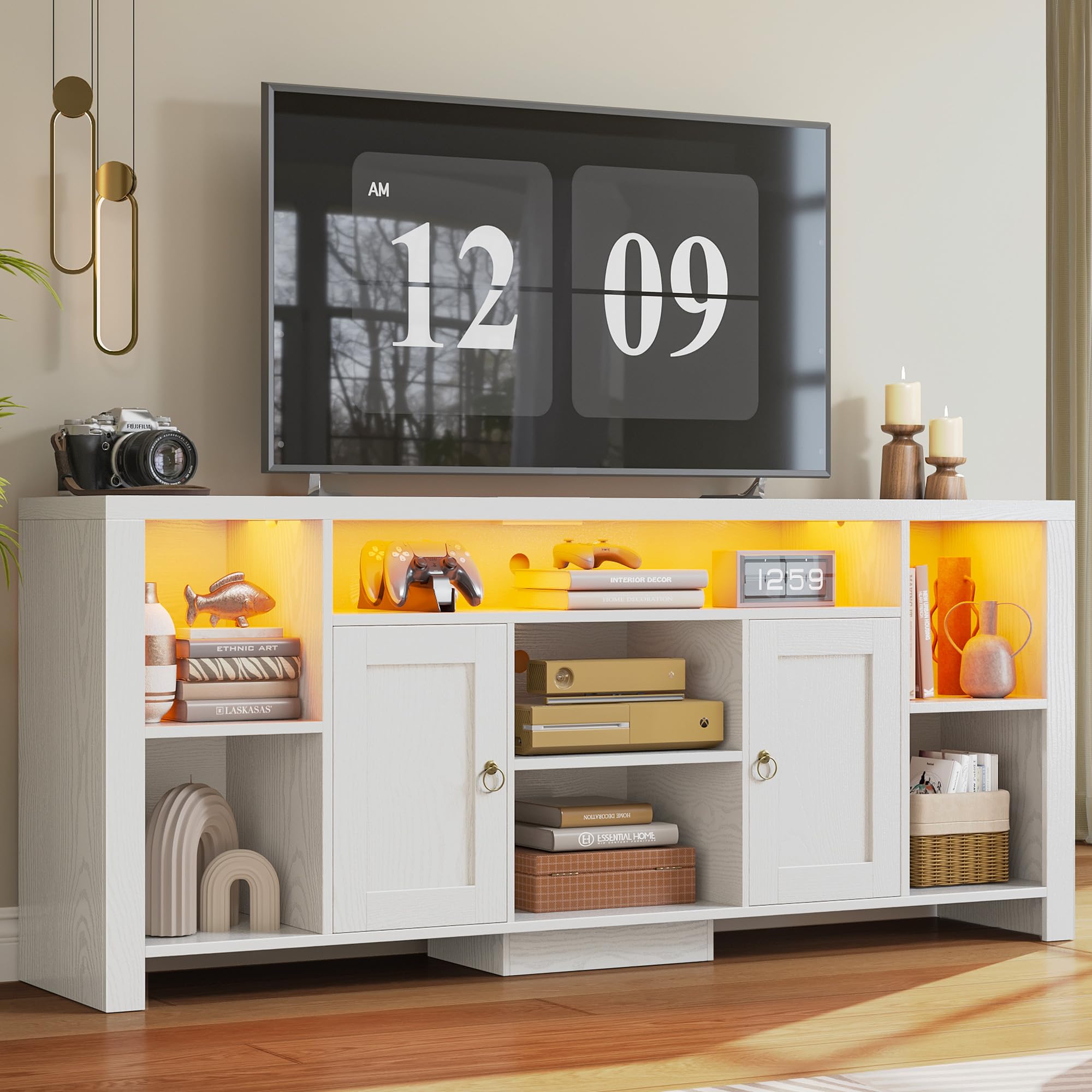 TV Stand with LED Lights & Power Outlet