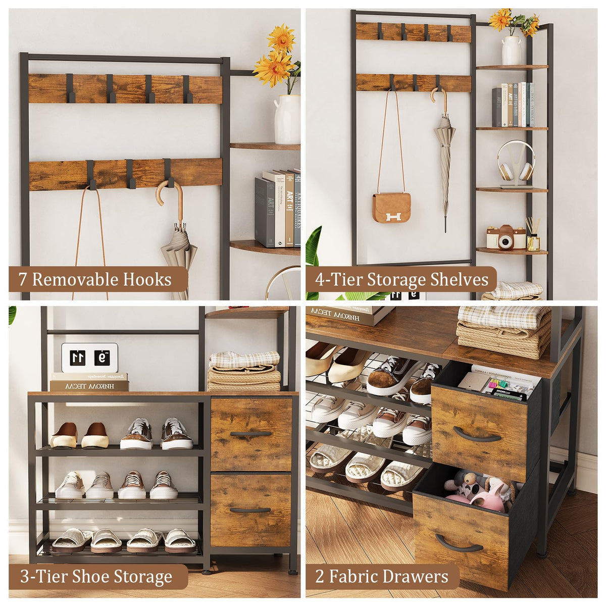 Hall Tree with Shoe Bench and Drawers