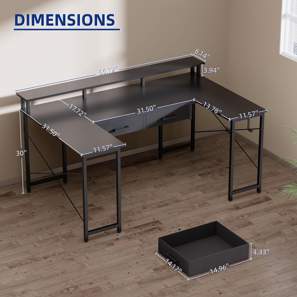 Pamray 55 Inch Gaming Desk with Drawers U Shaped Large Computer Desk