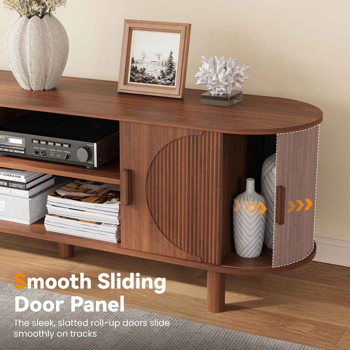 Fluted Sliding-Door TV Stand