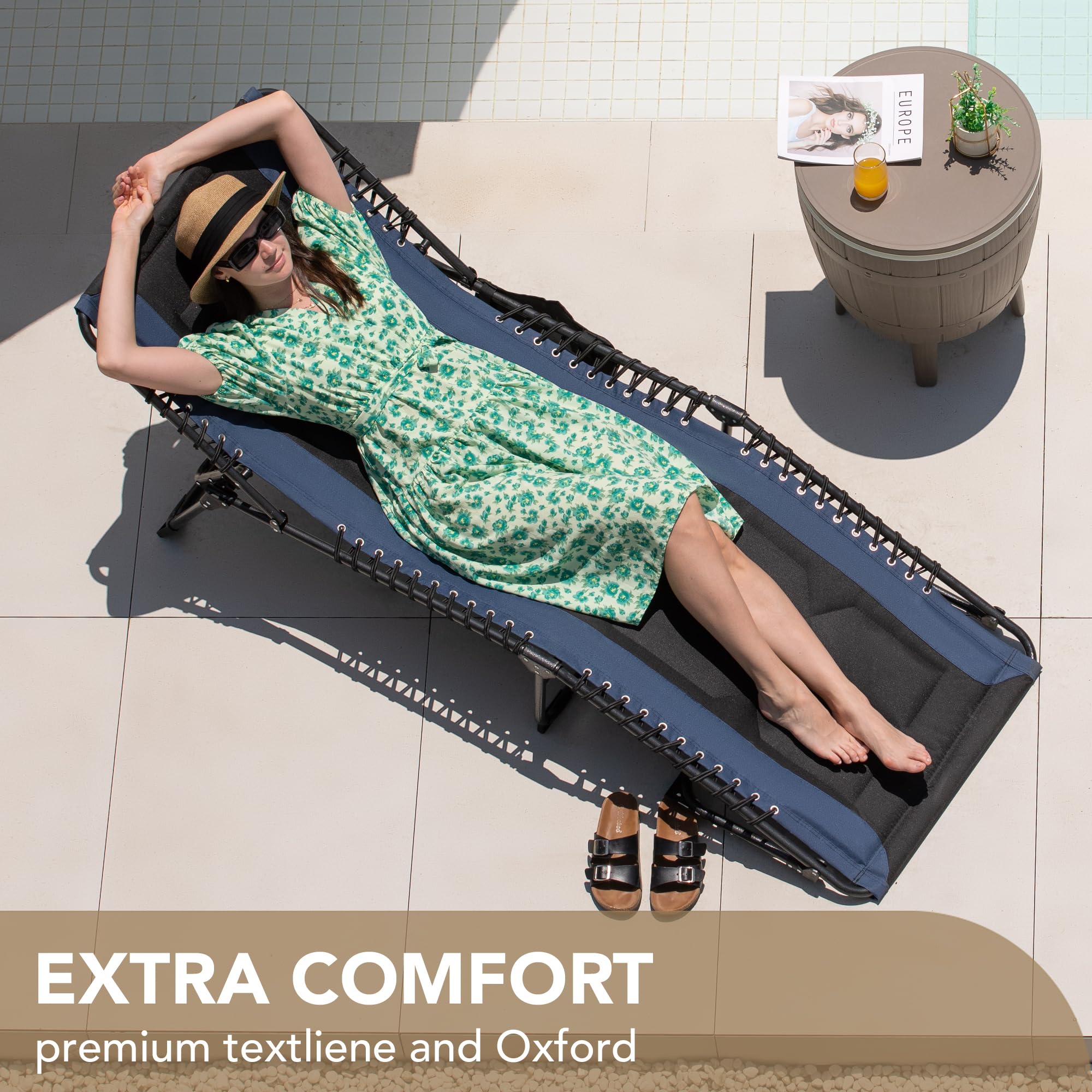 Folding Outdoor Chaise Lounge Chair with Pillow & Side Pocket