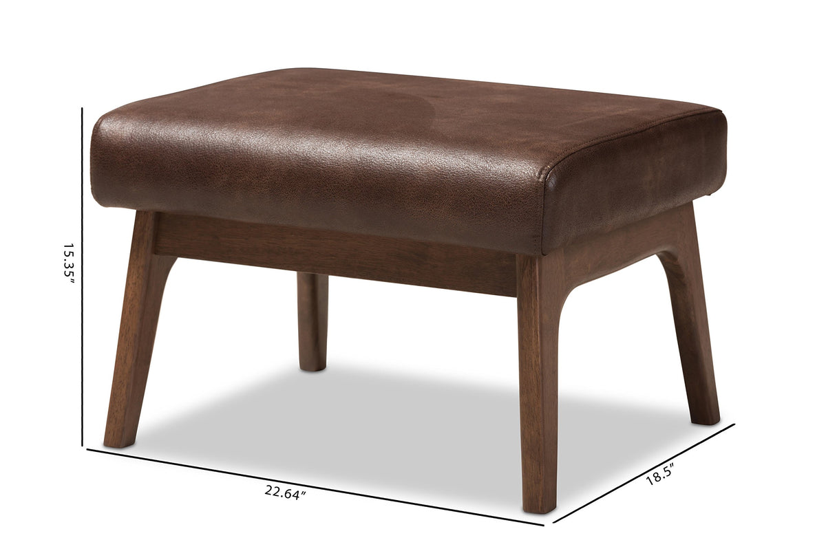 Mid-Century Faux Leather Ottoman
