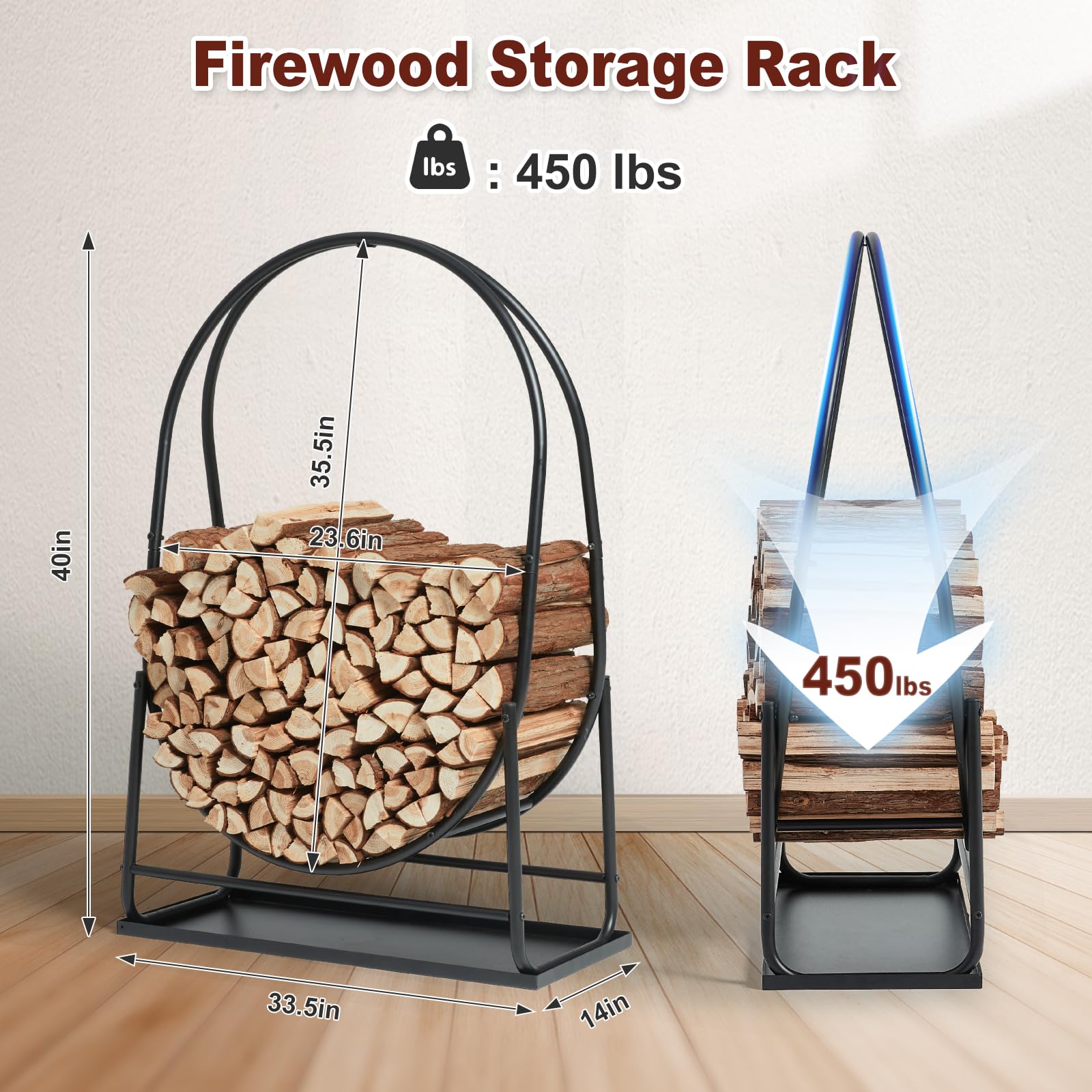 Oval Firewood Rack with Cover & Debris Tray