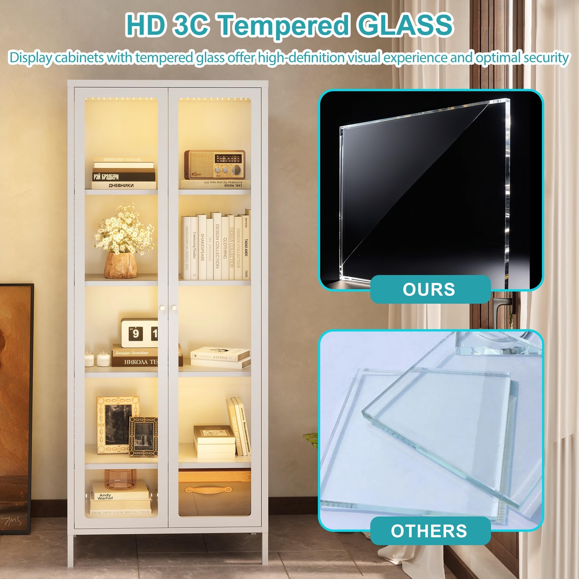 5-Tier Glass Display Cabinet with LED Lights