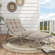 Outdoor Sling Recliner Lounge Chair with Ottoman & Cushion