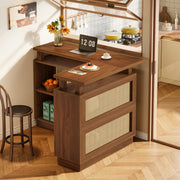 Tribesigns L Shaped Bar Table with 4-Tier Storage Shelf, Rattan Home Bar Unit with 2 Stemware Racks and Heightened Base, Corner Mini Coffee Liquor Cabinet for Home/Kitchen/Pub, Brown