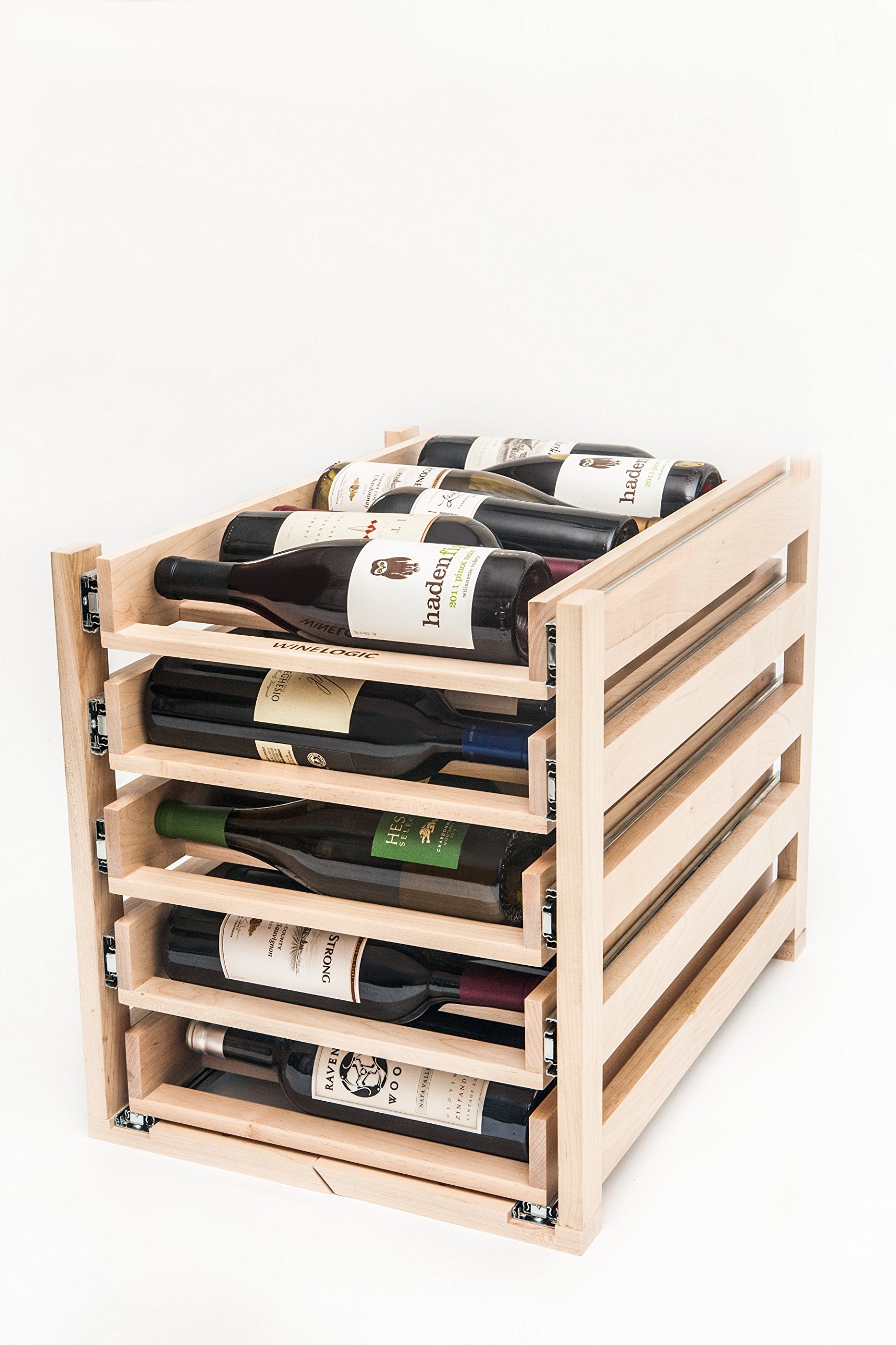 Wine Logic In-Cabinet Sliding Tray Wine Rack, 30-Bottle, Solid Maple Wood, Unstained with Clear Satin Lacquer Finish
