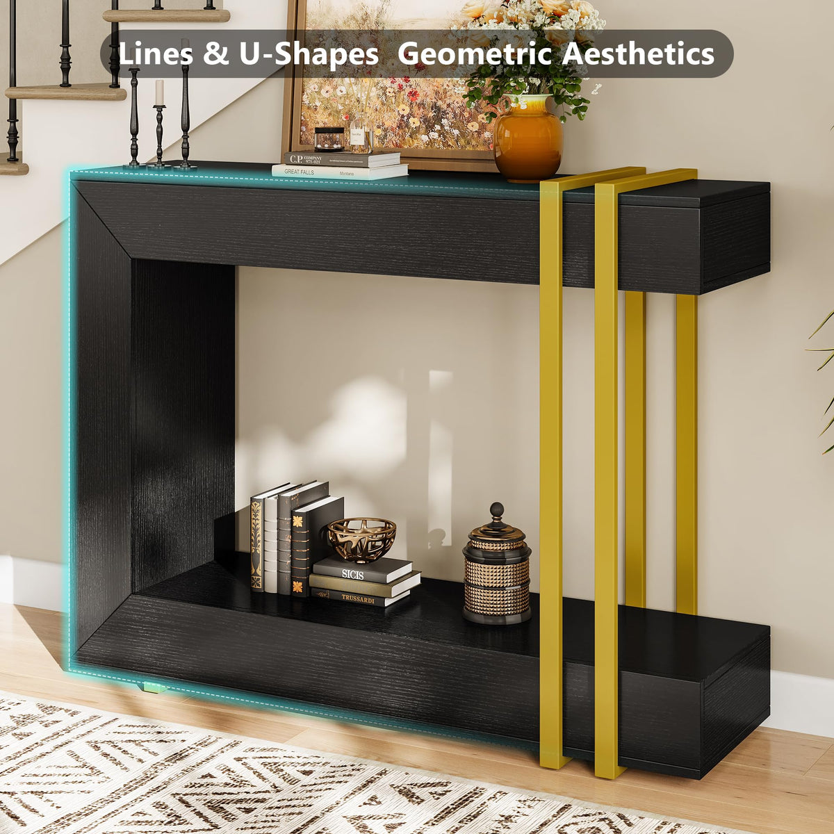 Einhomn 42.5" Console Table Behind Couch, 2-Tier Narrow Entryway Table with Storage, Wood Sofa Tables for Hallway/Entrance/Living Room/Foyer, Black